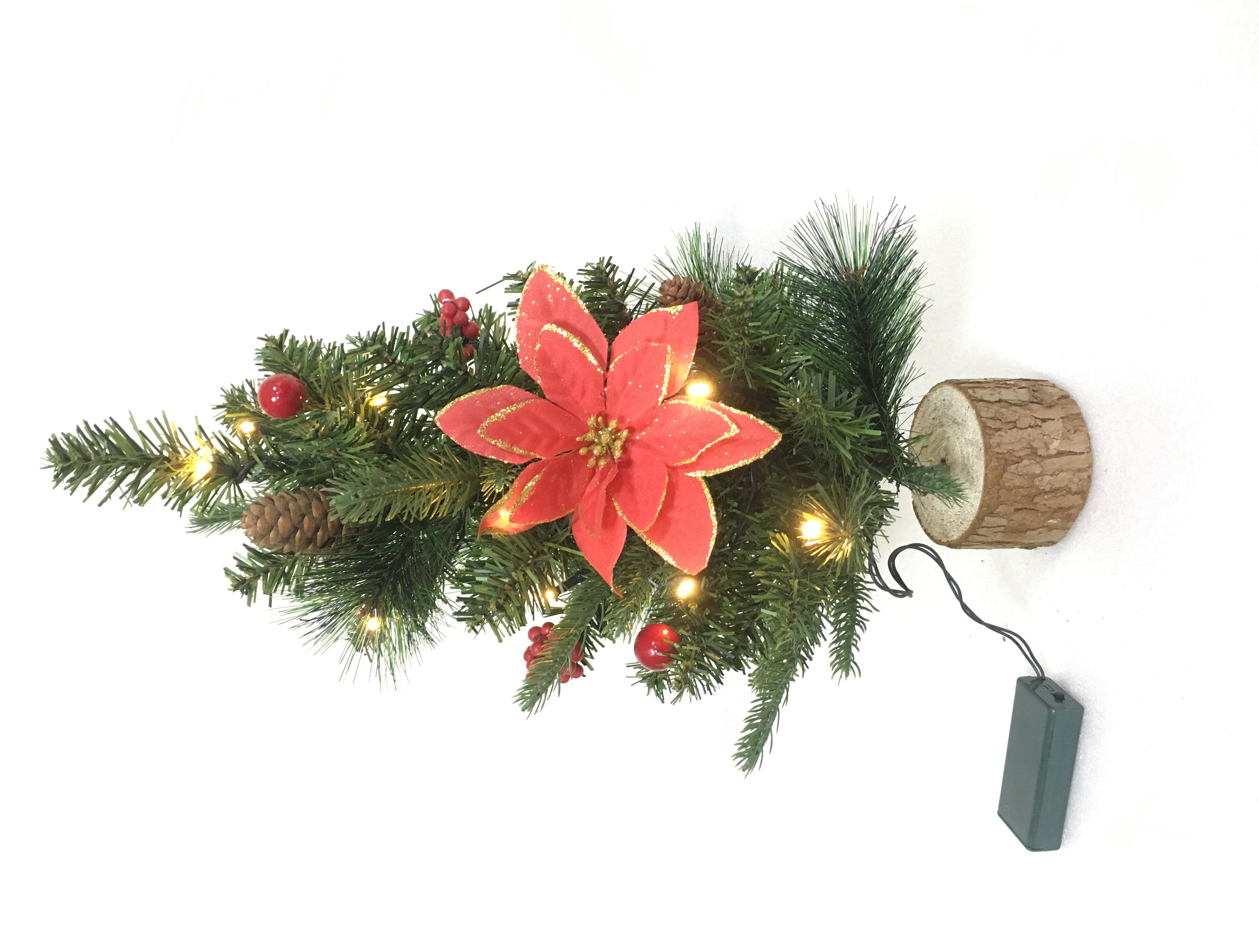 PVC PE Pine Needle Series ต้นคริสต์มาส - 40 ซม. หัวไม้ขนาดเล็กและเท้าพร้อมการตกแต่ง